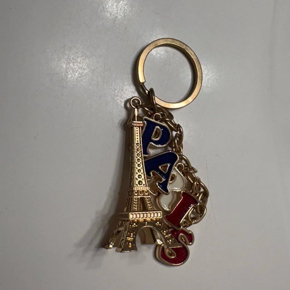 Gold Eiffel Tower Keychain with Blue Letters - Picture 3 of 5